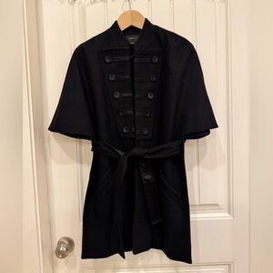 BCBGMaxAzria Black Wool Blend Military Cape Style Jacket w Long Front. Size XS